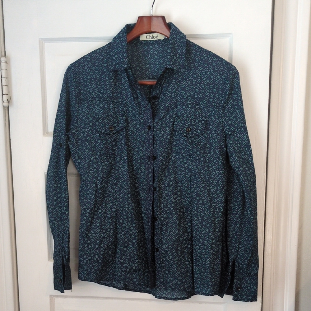 Chloé Blue Small Floral Button-Down Shirt